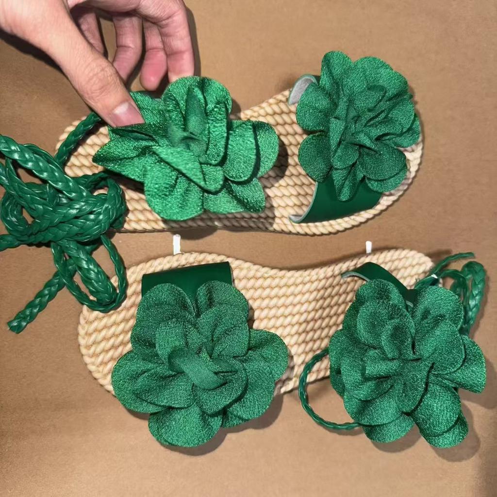 Comemore Summer Female Beach Sandals Outer Wear Thick Bottom Shoes Large-sized Ankle Lace-up Roman Flower Sandales for Women