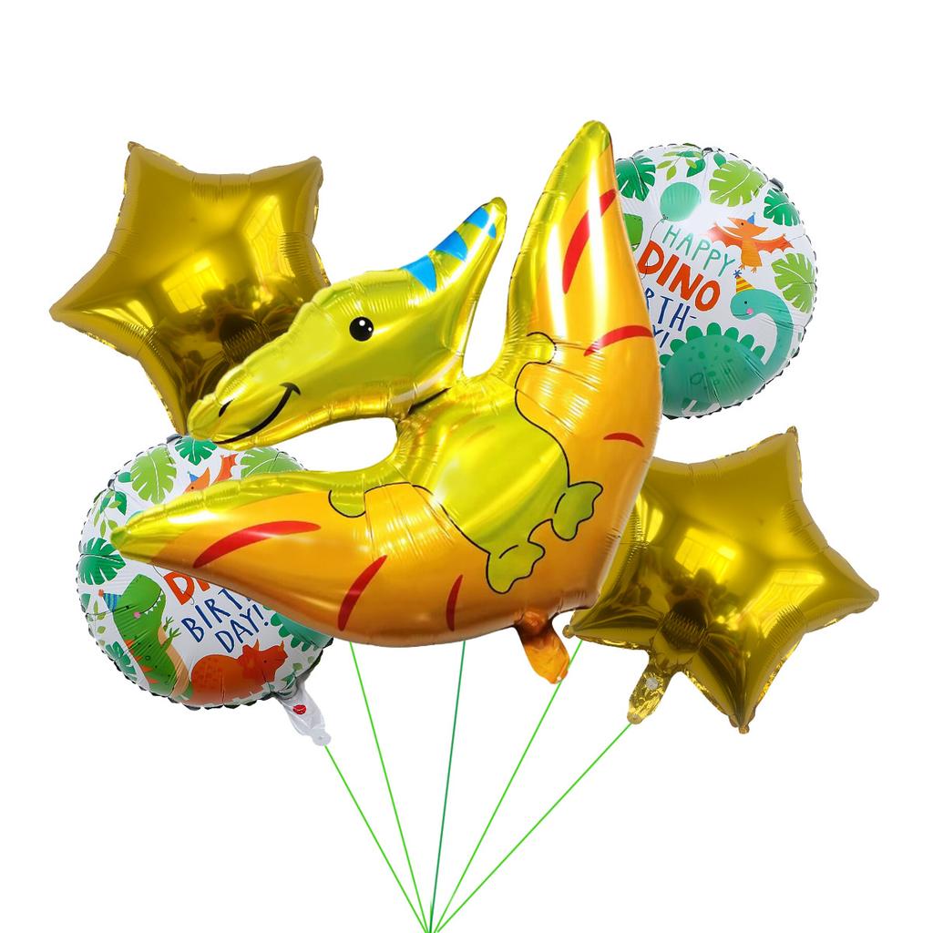 5-Piece Dinosaur Aluminum Film Balloon Set Birthday Hat Dinosaur Tyrannosaurus Rex Children'S Birthday Party Decorative Balloon