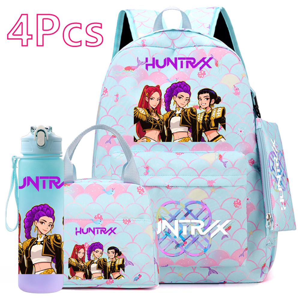 4-teiliges/Set K-POP Bedruckter Rucksack Große Kapazität Schultasche Handtasche Etui Tasche mit 750 ml Wasserflasche Junge Mädchen Schultasche wasserdicht Reisetasche Mochila