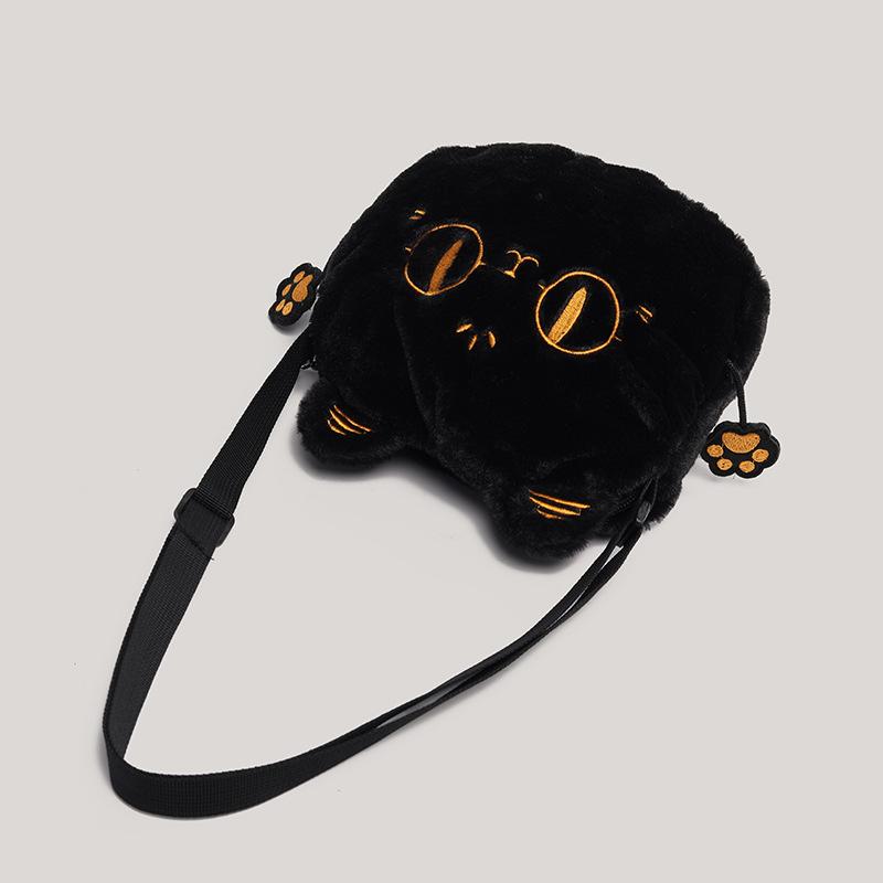 Personalized Plush Kitten Bag Women's New Fashion Fluffy Shoulder Bag Spoof Black Cat Messenger Bag Women