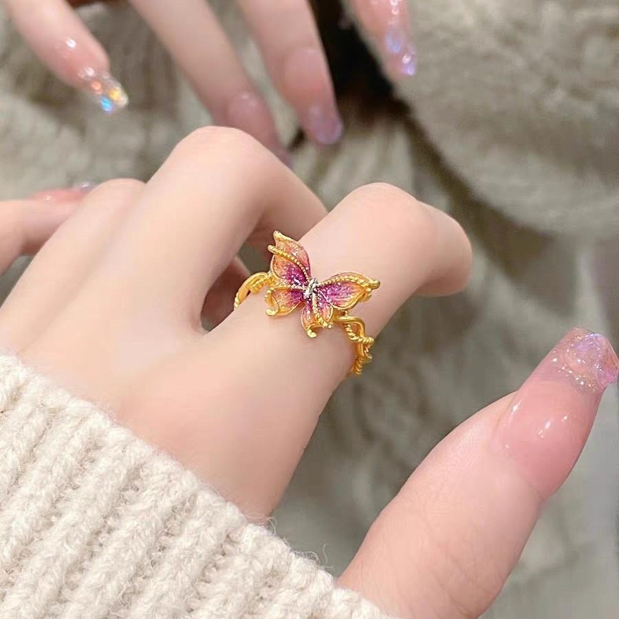 Plated Glamorous Gold Butterfly Jewelry Set With Adjustable Ring And Pendant Dreamy