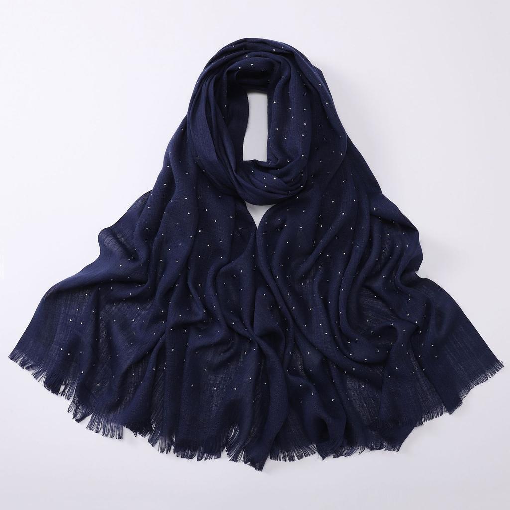 Soft Versatile Solid Bamboo Yarn Scarf With Star Rhinestone For Women