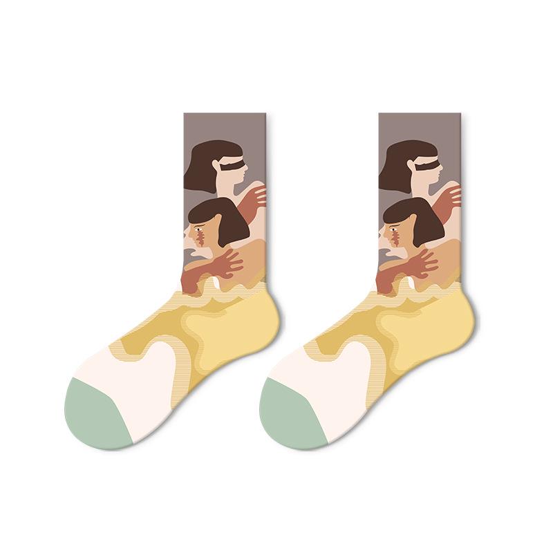 Lumi Cartoon Funny Women's Mid-Calf Socks: Trendy, Niche Design for Spring, Summer, and Winter