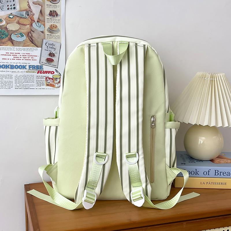 Striped Print Student Schoolbag Lightweight Commuter Backpack Girls Travel Bag