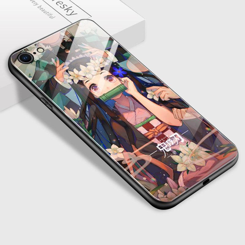 Tempered Glass Phone Case for iPhone Samsung Galaxy Infinix TPU Soft Edge Fashion Japanese Anime Patterns Shockproof Cover Cases