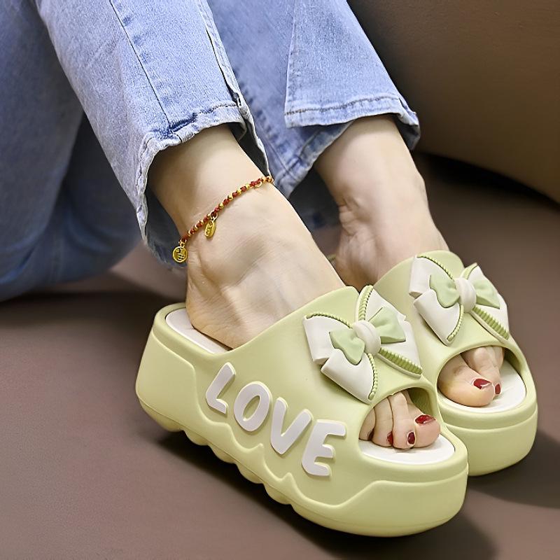 Women's Thick-Soled High Heel Bowknot Slippers for Indoor/Outdoor Wear