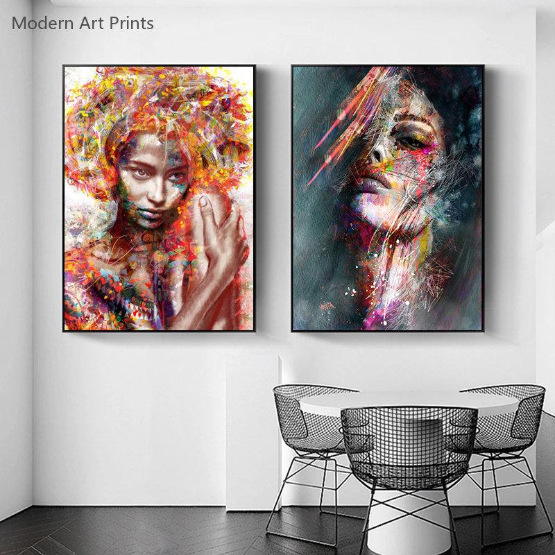 Colorful Woman Portrait Graffiti Art Posters Print Abstract Nordic Girl Canvas Paintings On The Wall Art Pictures for Home Decor