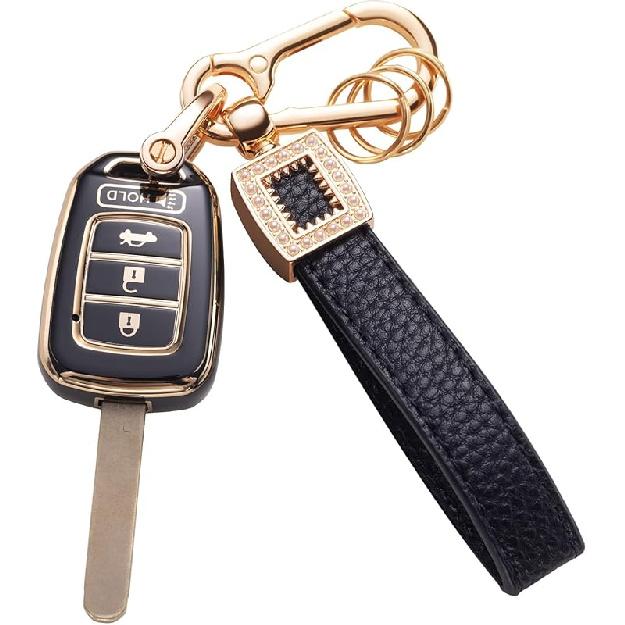for Toyota Key Fob Cover with Leather Lanyard, Car Key Fob Case Compatible with 2018- Camry RAV4 Highlander Avalon C-HR Prius Corolla GT86 Smart Key