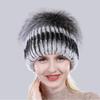 New Outdoor Good Elastic Natural Rex Rabbit Fur Hat Women Winter Knitted Real Sliver Fox Fur Cap Lady Real Fur Hats