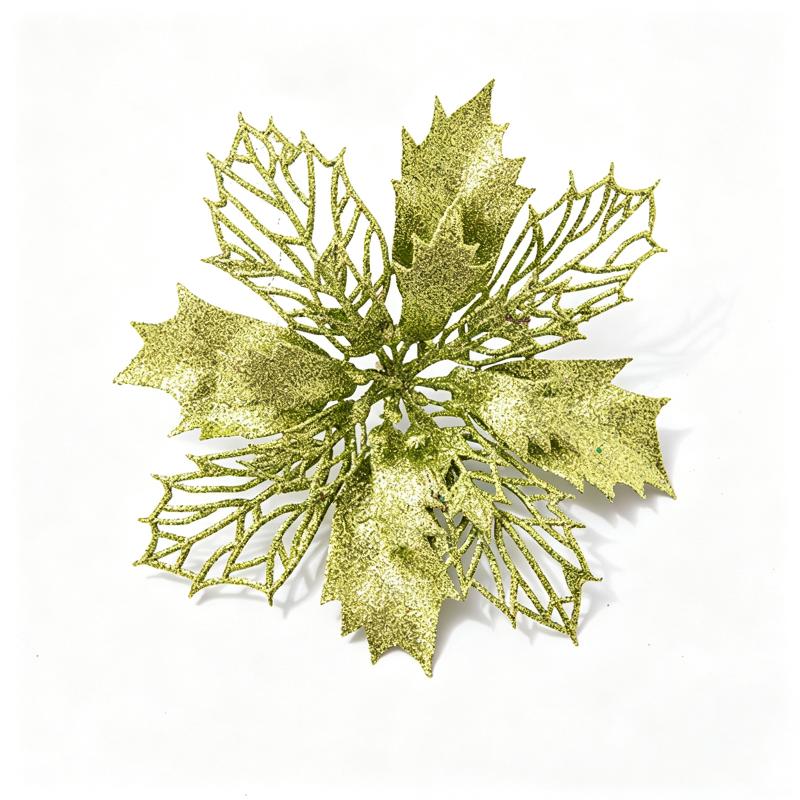Artificial Glitter Poinsettia 6Pcs Hollow Out Xmas Decor for Christmas Tree Garland Front Door Winter Decor