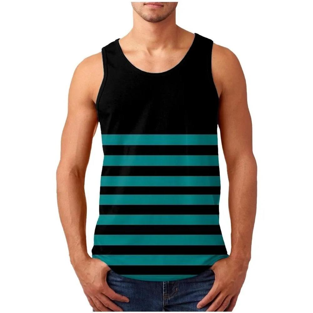 Summer Men's Large Size Colorful Creativity Stripe 3D Printing Vest Loose Fashionable Comfortable Soft Breathable O Neck Sleeveless Vest