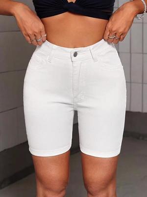 European High-Waist Women's White Denim Cycling Shorts - Summer 2025 Collection