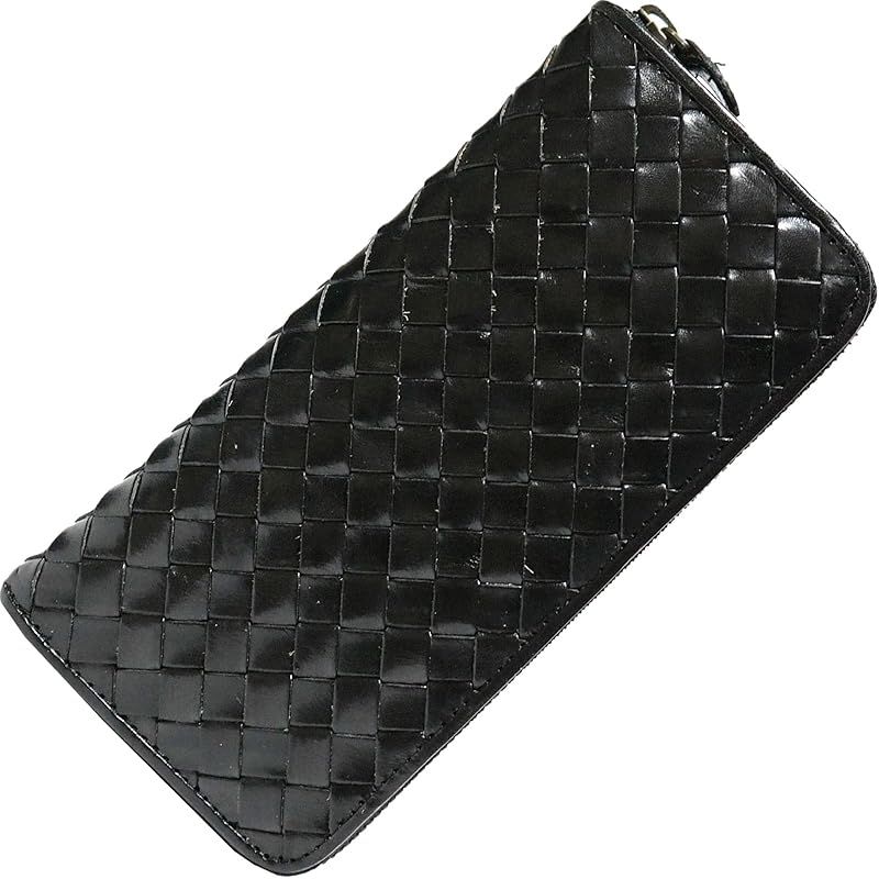 

[FashionBerry] black adult gentleman genuine leather braid Amikomi mesh leather long wallet long wallet wallet men s ladies male woman round zipper