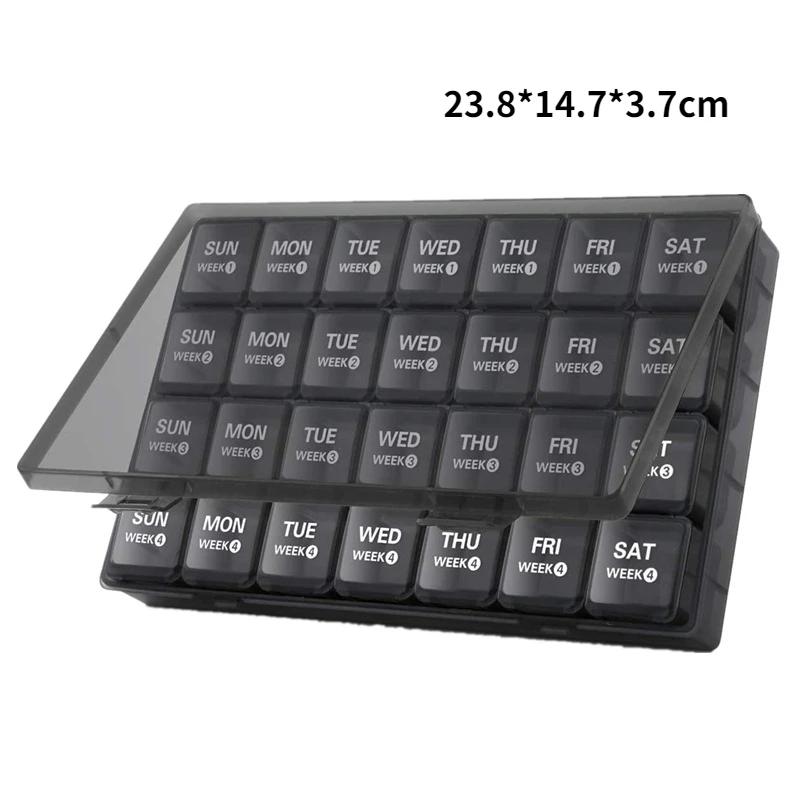 Pill Cases Box Organizer 7 Days 28 Grids 4 Times One Day Portable Travel with Large Compartments for Vitamins Medicine Fish Oils