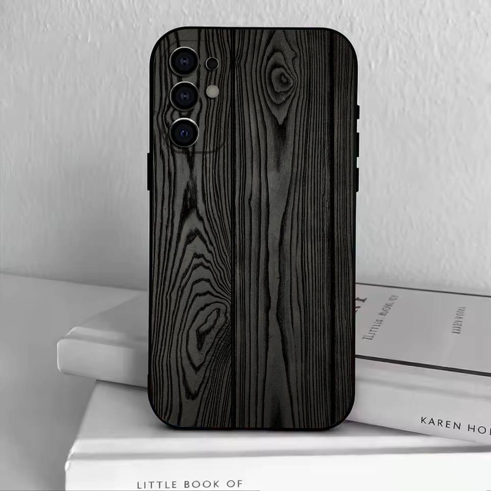 N-Natural Wood  Phone Case Black Silicone Soft For Samsung S25,S24,S21,S22,S23,S30,Ultra,S20,Plus,Fe,Lite