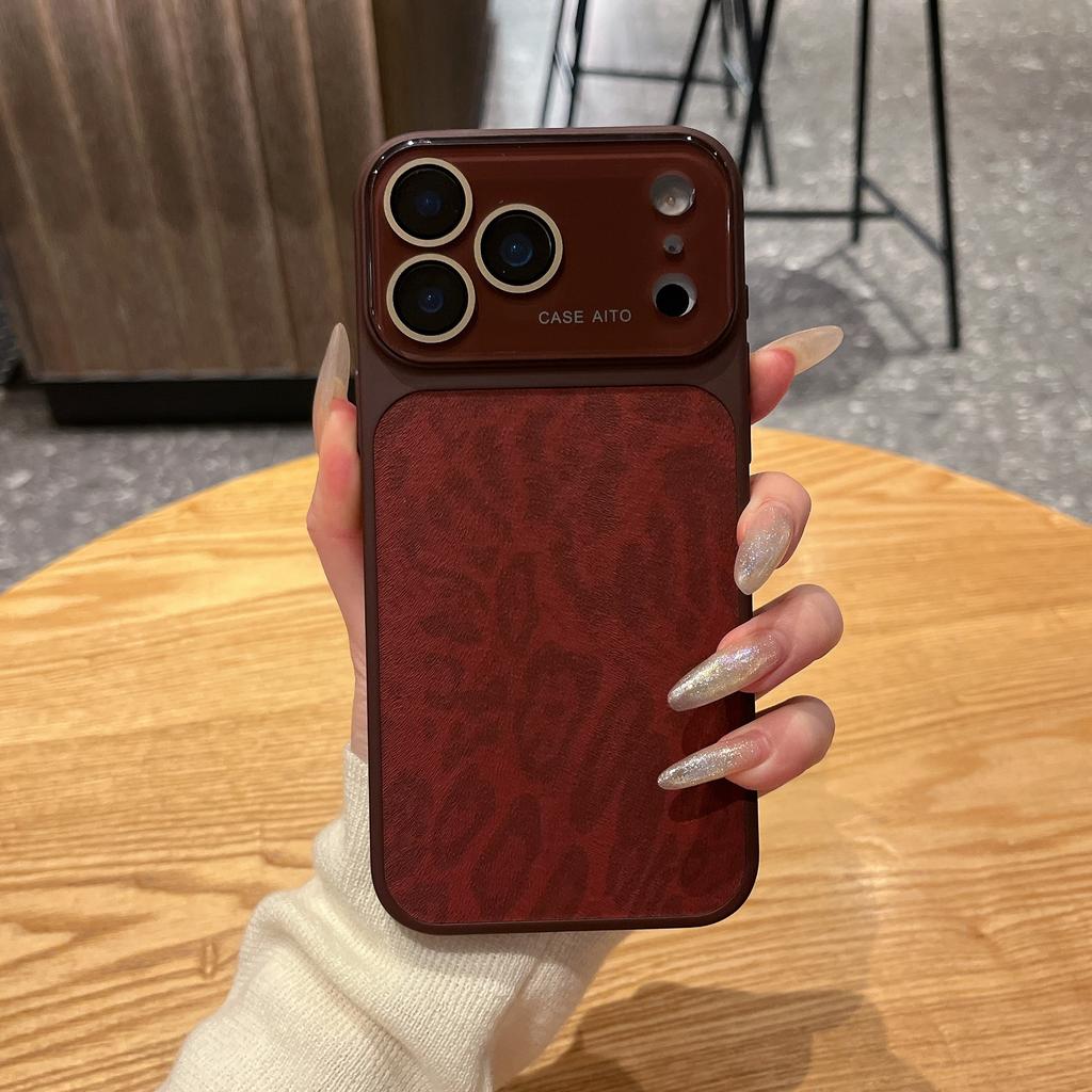 Original Leopard Print Texture Phone Case For iPhone 17 16 15 14 13 Pro Max Large Window Lens Protection Shockproof Matte Cover