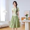Elegant Green New Chinese Style Cheongsam Two-Piece Suit