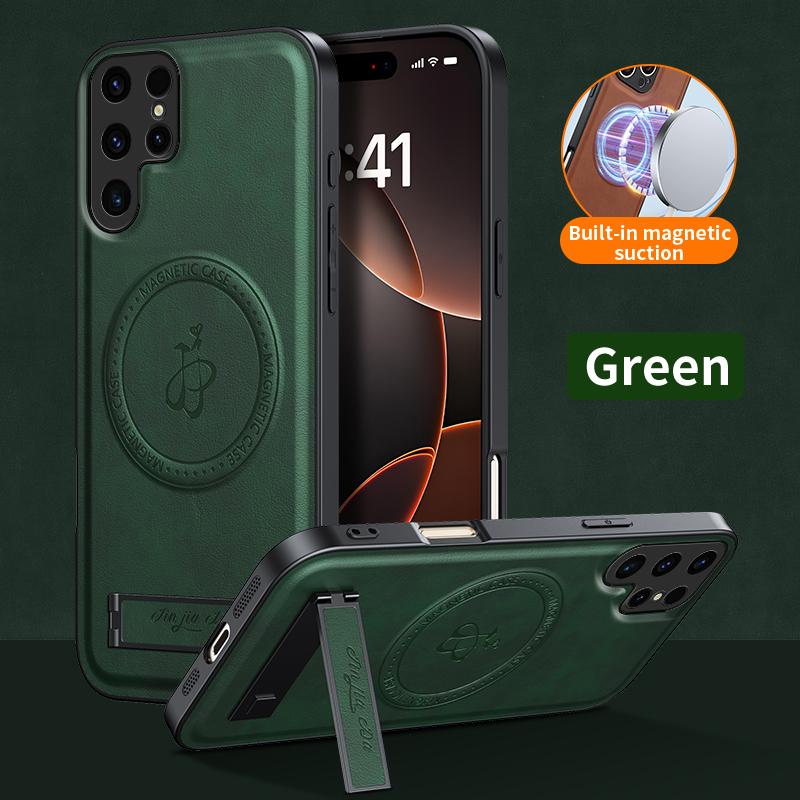 Magnetic Stand Holder PU Leather Phone Case For Samsung Galaxy S25 S24 S23 S22 S21 FEF Ultra Plus Wireless Charging Logo Cover