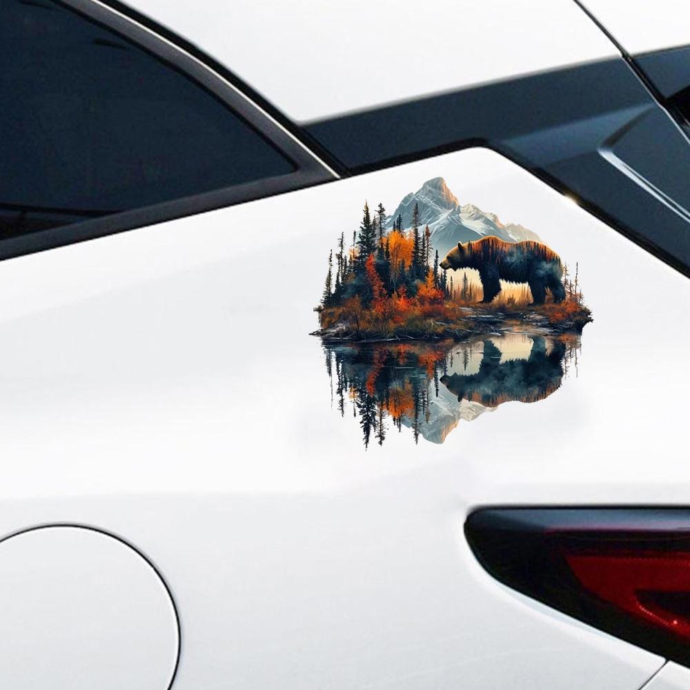 QT2460#Transparenter Bärenmuster Wasserdichter Auto-Dekoraufkleber, Geeignet für Autos, Laptops, Stoßstangen, Glasfen-Aufkleber