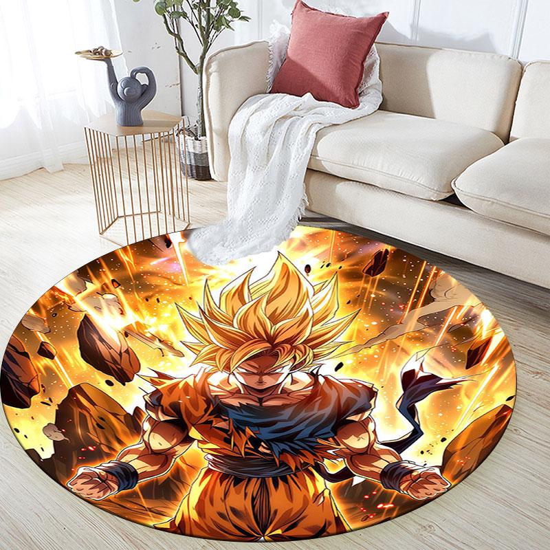 Son Goku,Round Area Rug,Carpet Rug for Living Room Bedroom Sofa Playroom Decor,Non-slip Floor Mat