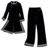 Women Gold Velvet Suit Spring Fashion Pullover Tops and Full Pants Two Piece Set Female Velvet Pants Set