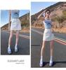 Women's High Waist White Denim Midi Skirt - Summer 2025 A-Line Bodycon Skirt with Anti-Exposure Design
