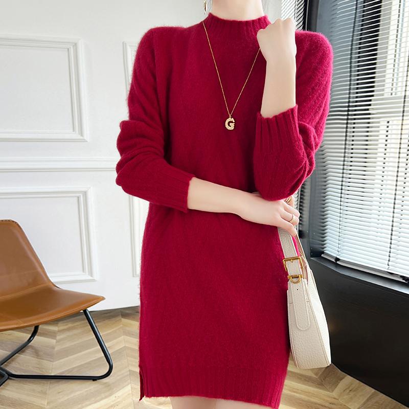 Sukienka damska z kaszmiru Qinghe kaszmir 30% kaszmir 70% wełna jesienno-zimowa spódnica z kaszmiru miękka i ciepła