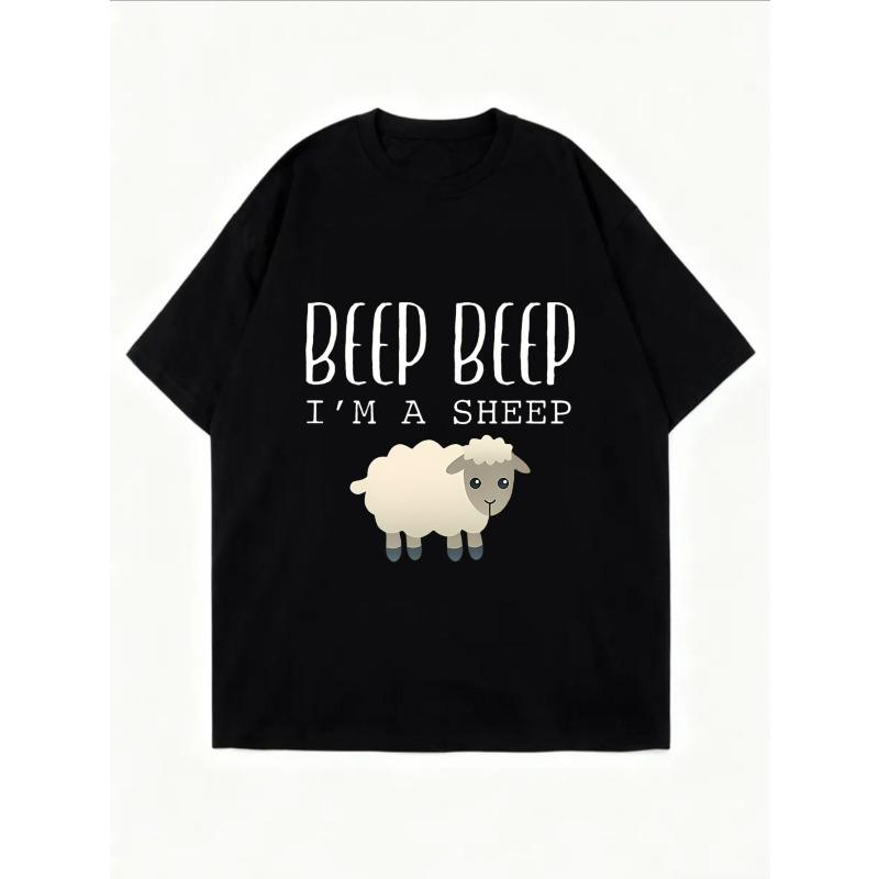 White Oversized T-Shirt With Beep Beep I M A Sheep Print And Cute Sheep Graphic For Casual Wear And Everyday Outfits