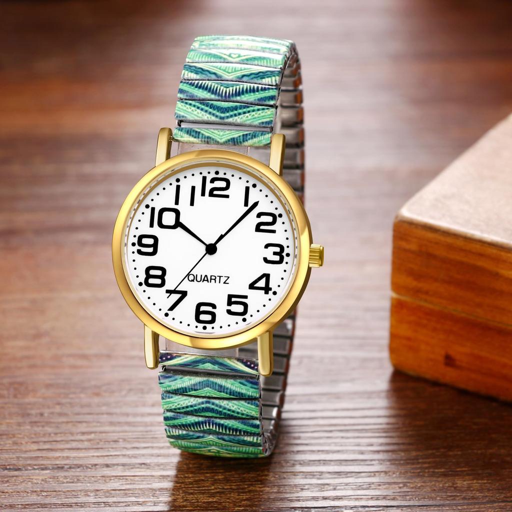 Bohemian Watch with Elastic Strap and Arabic One Size Fits Floral Waterproof Quartz Watch with Stretchable Stainless Steel Analog Colorful Ethnic