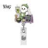 Id Card Holder Clip Halloween Retractable Badge Reel, Ghost Black Cat And Pumpkin Design, Work Accessories 360 Degree Rotating Acrylic ID for