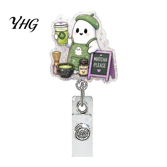 Id Card Holder Clip Halloween Retractable Badge Reel, Ghost Black Cat And Pumpkin Design, Work Accessories 360 Degree Rotating Acrylic ID for