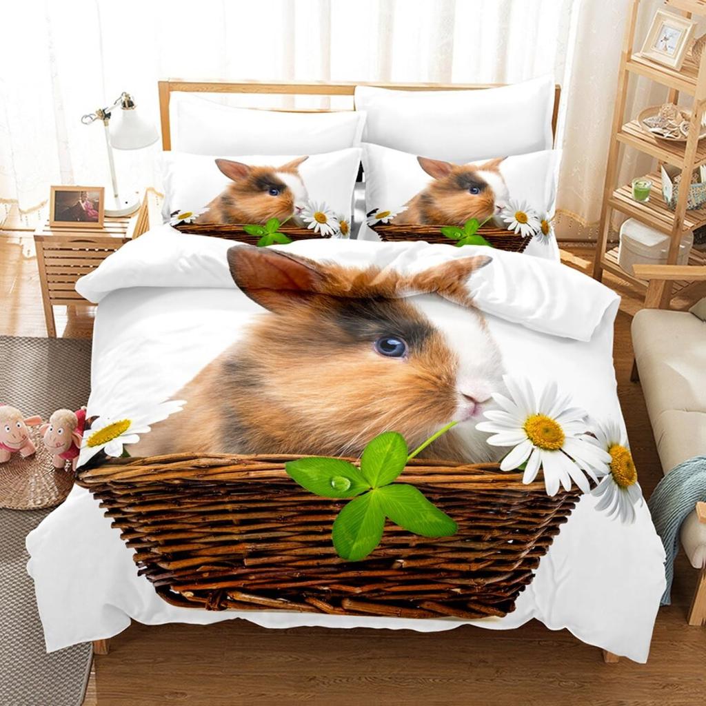 Guinea Pig Bedding Set  Animal Pattern Duvet Cover for Kids Boys Girl Comforter Cover Wildlife Bedroom Collection 3Pcs Full Size