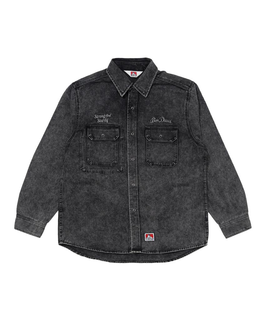 BEN DAVIS Bleach Twill Embroidered Shirt Charcoal