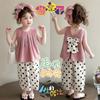 Girls Summer Bow Blouse And Polka Dot Pants Set Kids Casual Sporty Two Piece Outfit For Toddler