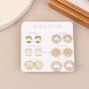 6Pairs Elegant Geometry Trim Edge Pearl Stud Earrings Gold Color Imitation Style for Wedding Ceremony