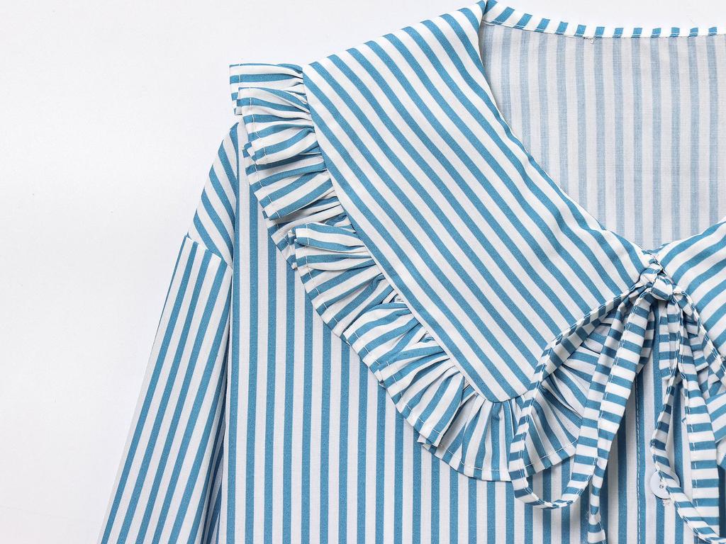 Elegant Women's Long Sleeve Striped Doll Collar Shirt