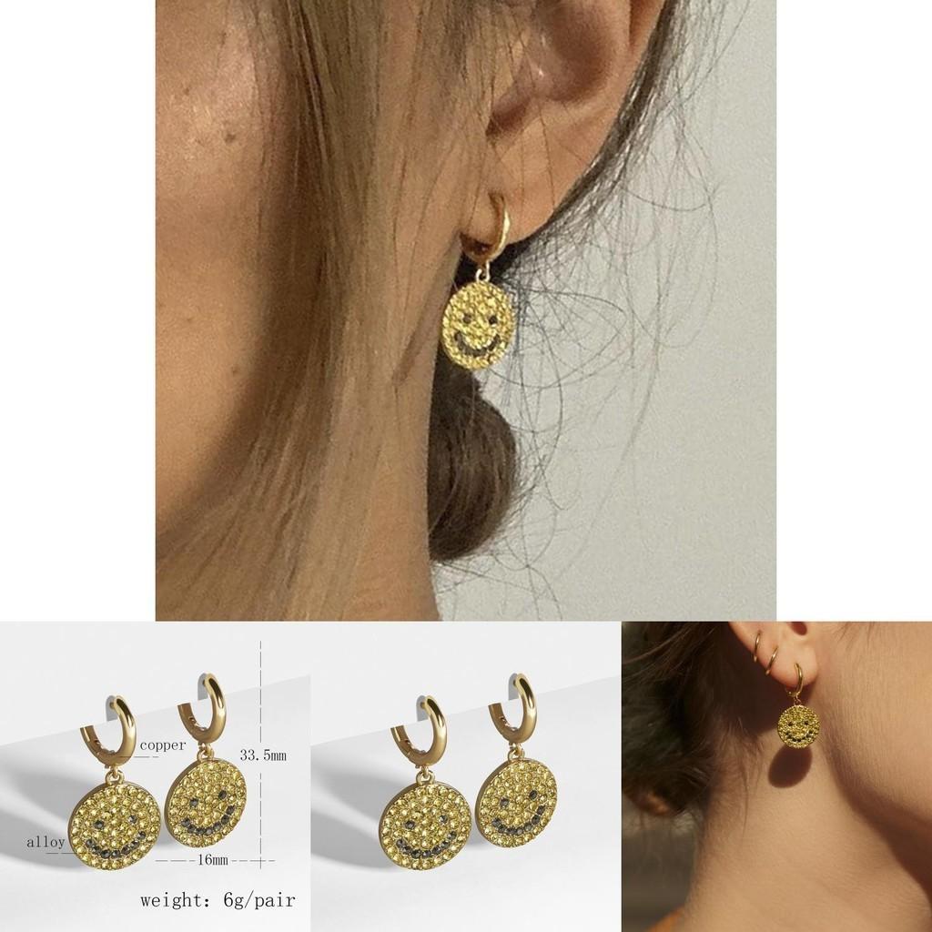 European Style Trendy Exaggerated Gold Plated Round Smiley Face Earrings