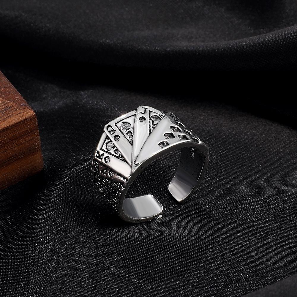 Retro Poker Ring For Men Zinc Alloy Color Punk Gothic Rock Hiphop Open Ring Unisex Accessories Handmade Designer Zircon Lover Gift