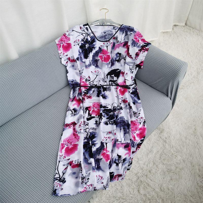 Multi-Color Silk Cotton Dress Home Wear Shoelace round Collar Skirt Special Treatment Rayon Nightdress for Women