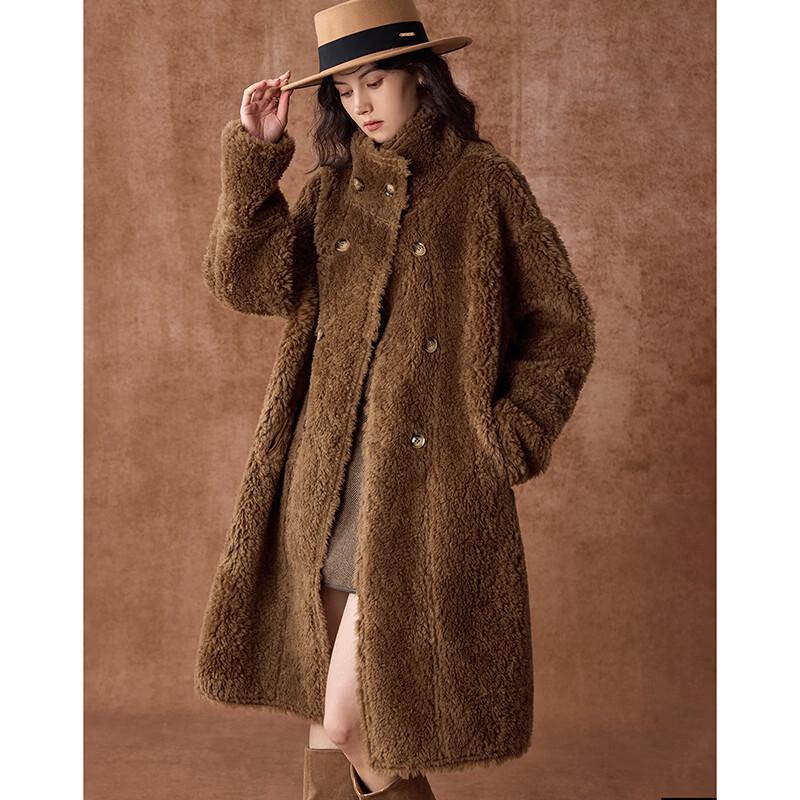 Women's 100% Lambswool Plush Stand-Up Collar Coat