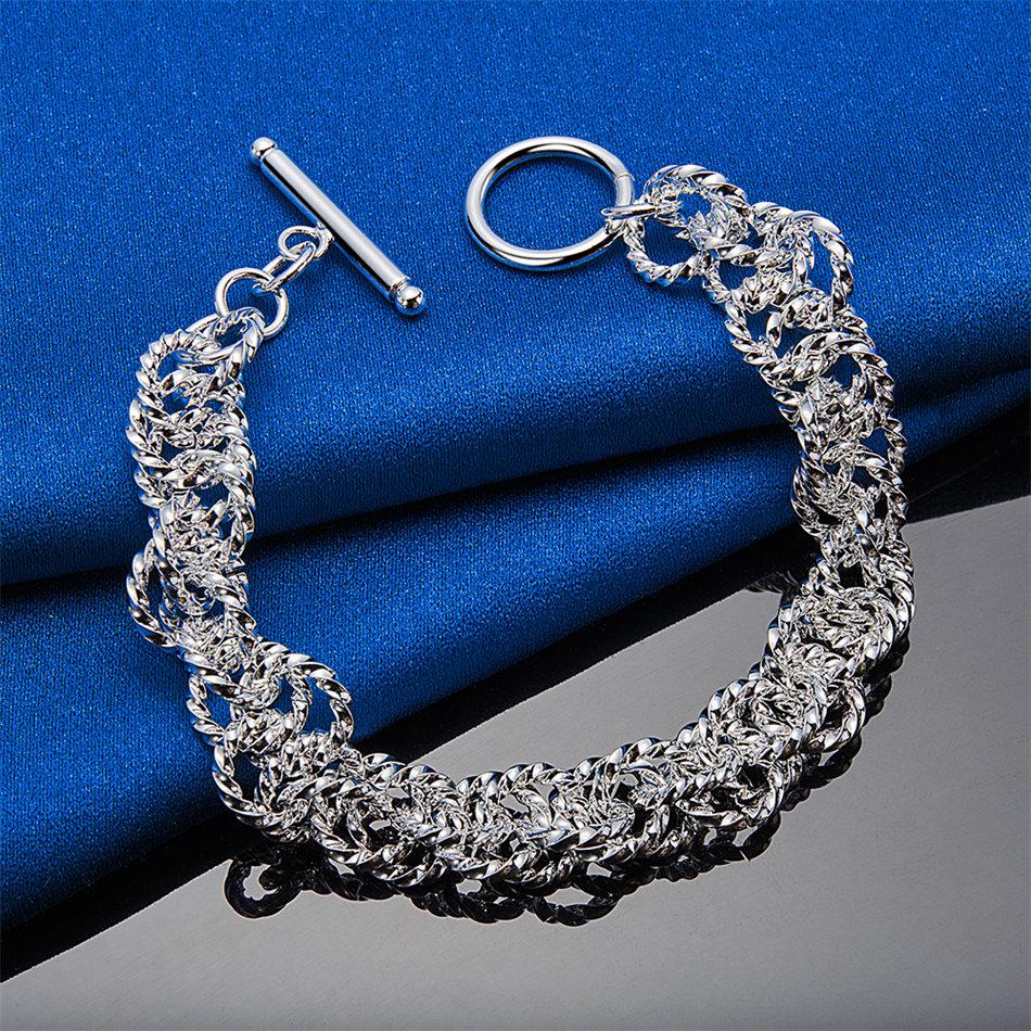 925 Sterling Silver 8-inch Exquisite Woven Bracelet, Fashionable Men's and Women's Party Jewelry, Hip-hop Accessories
