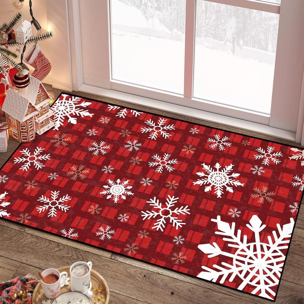 Christmas Santa Claus Rug Extra Large Area Rug for Living Room Bedroom Office Non-Slip Washable Red Carpet Throw Rug Winter Room