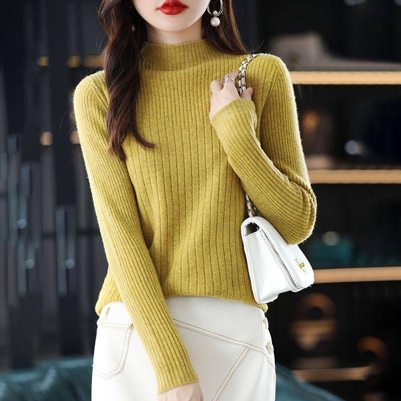 

Женский пуловер, вязаный свитер, джемпер, мягкий, теплый, женские водолазки больших размеров, осенне-зимние эластичные топы, тонкие 2XL жёлтый