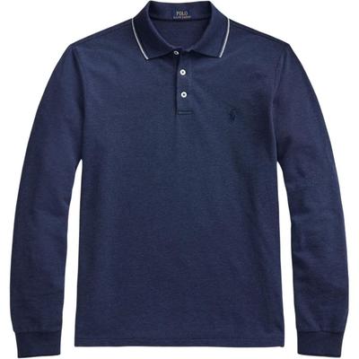 Polo Jednokolorowa koszulka polo z haftowanym małym logo kucyka z długim rękawem Męskie topy Granatowy MNPOKNI16821634-410