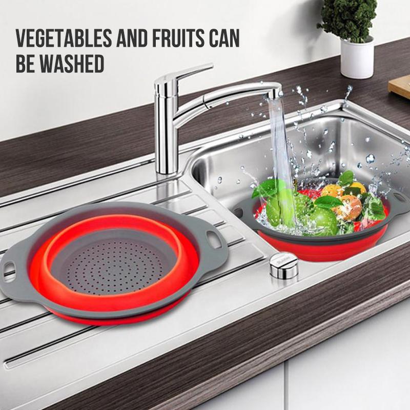 Walfos Silicone Folding Drain Basket Fruit Vegetable Washing Basket Strainer Colander Collapsible Drainer Kitchen Storage Tool