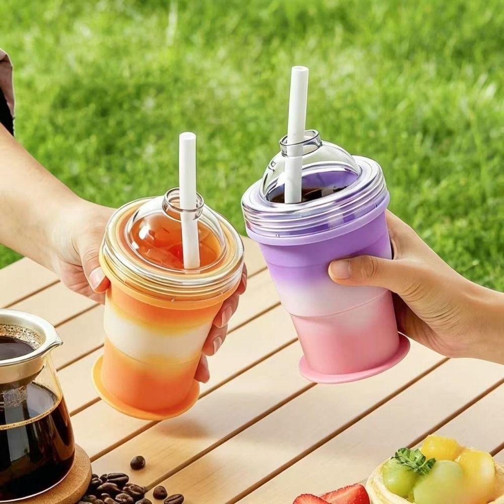 Food Grade 2-in-1 Ice Mold Cup Leak-proof Portable Travel Tumbler Collapsible Silicone Cup Camping