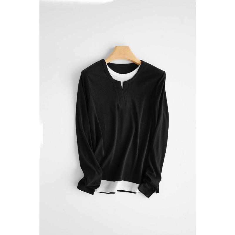 

Half placket round neck fake two-piece Tencel wool blended knitted sweater top age-reducing pullover long-sleeved fashion bottoming shirt S