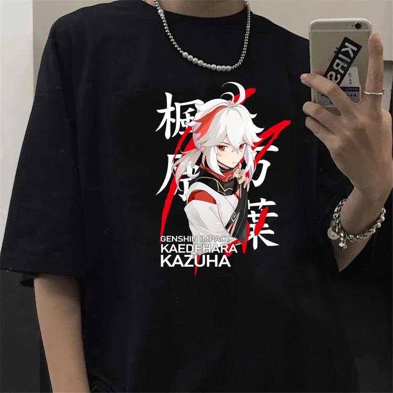

Genshin Impact Футболка Женщины Каваи Ху Тао Графические Tees Xiao Kaedehara Kazuha Футболка Унисекс Хип-хоп Топы Харадзюку Футболка Женская