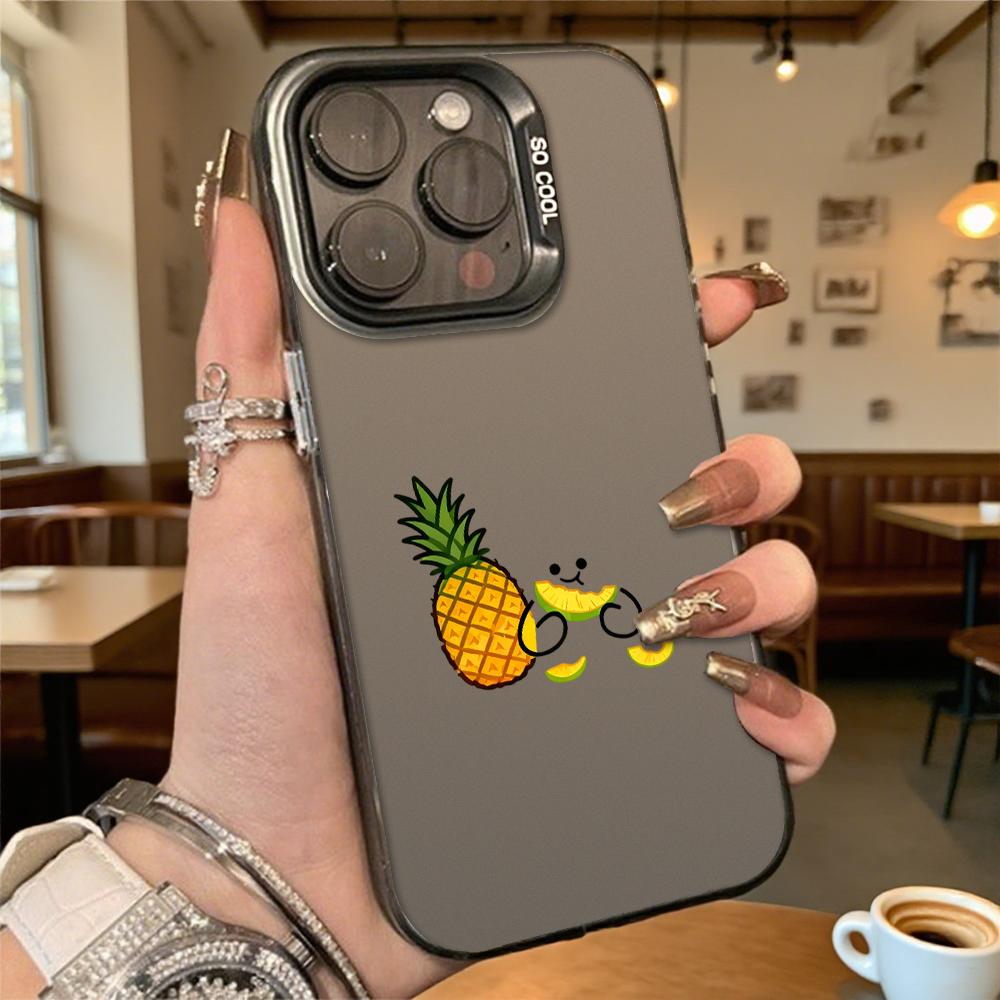 Pineapple and Slice Cartoon Hard Phone Case for Iphone 16 15 14 13 12 11 Pro Max Mini Shockproof Anti-Scratch Protective Cover