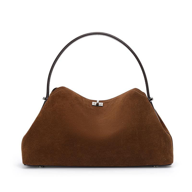 Brown Suede-Finish Cowhide Handbag – Minimalist, Lightweight, and Elegant Shoulder Bag for Women